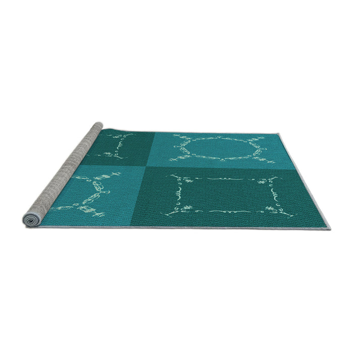 Sideview of Machine Washable Transitional Dark Turquoise Green Rug, wshpat1631lblu