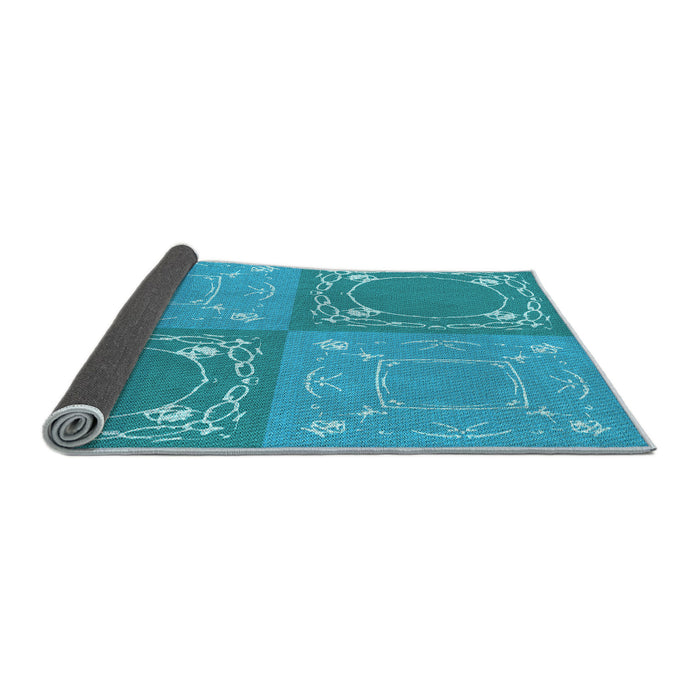 Thickness of Patterned Dark Turquoise Green Rug, pat1632lblu