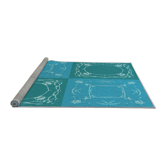 Sideview of Machine Washable Transitional Dark Turquoise Green Rug, wshpat1632lblu