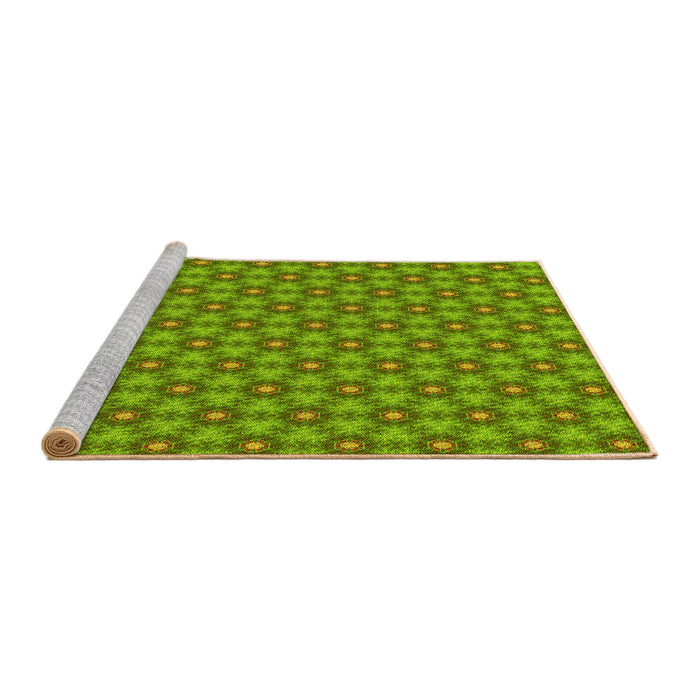 Sideview of Machine Washable Transitional Green Rug, wshpat1635yw