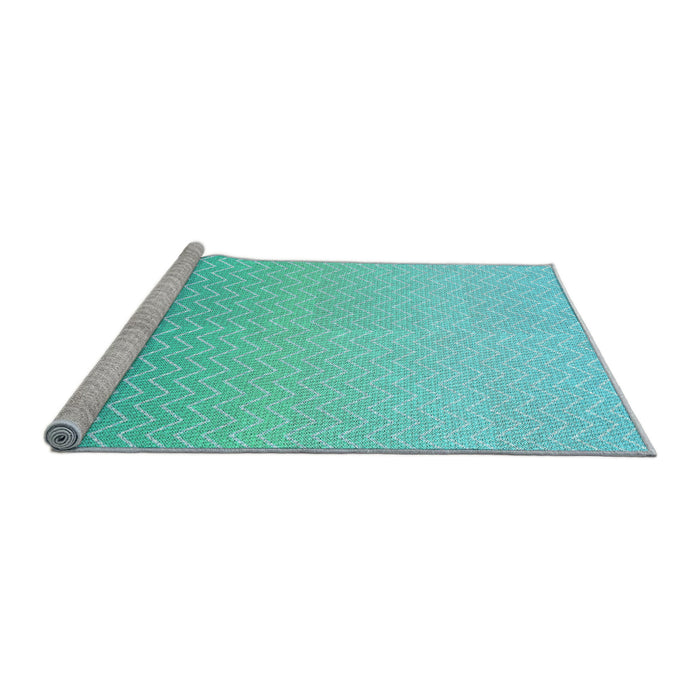 Sideview of Machine Washable Transitional Turquoise Green Rug, wshpat1638lblu