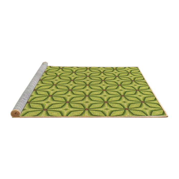 Sideview of Machine Washable Transitional Neon Yellow Green Rug, wshpat1646brn