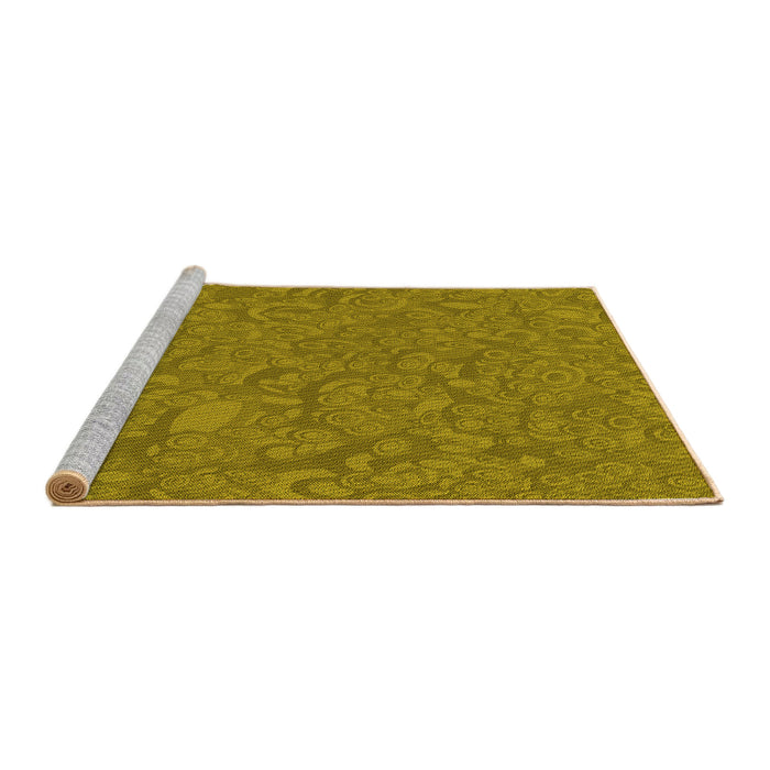 Sideview of Machine Washable Transitional Dark Yellow Green Rug, wshpat1648yw