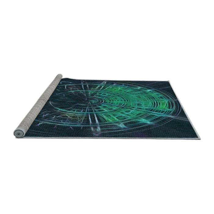 Sideview of Machine Washable Transitional Dark Cyan Green Rug, wshpat165lblu