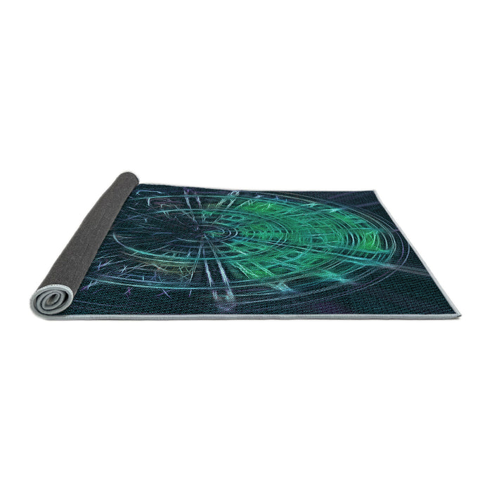 Thickness of Patterned Dark Cyan Green Rug, pat165lblu