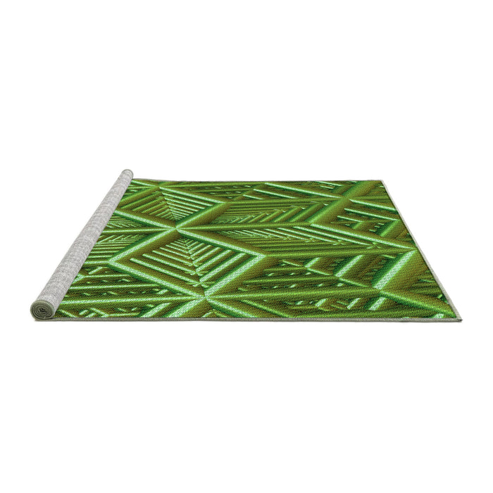 Sideview of Machine Washable Transitional Green Rug, wshpat1658grn