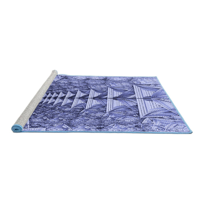 Sideview of Machine Washable Transitional Sapphire Blue Rug, wshpat1661blu