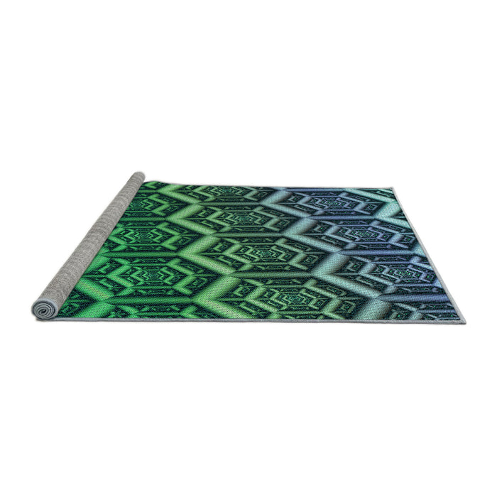 Sideview of Machine Washable Transitional Medium Sea Green Rug, wshpat1662lblu