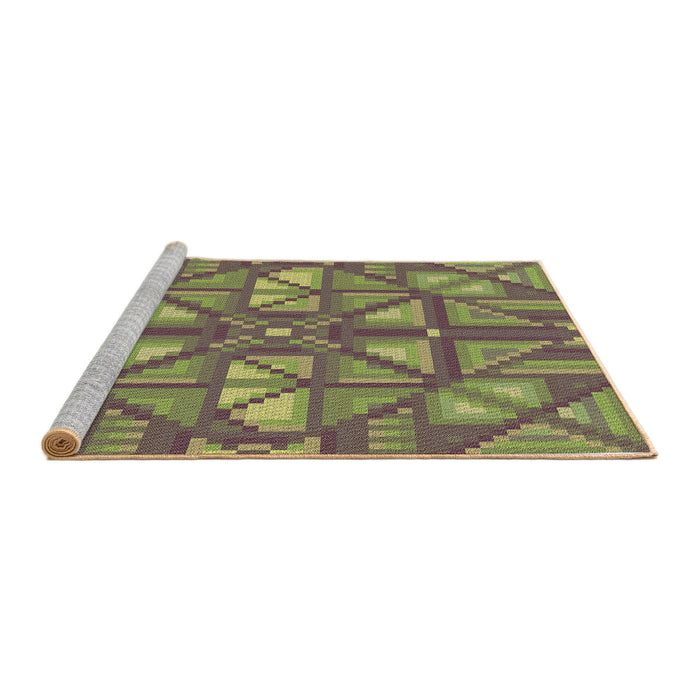 Sideview of Machine Washable Transitional Green Rug, wshpat1667brn