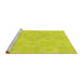 Sideview of Machine Washable Transitional Neon Yellow Green Rug, wshpat1668yw