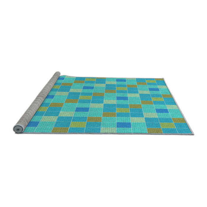 Sideview of Machine Washable Transitional Bright Turquoise Blue Rug, wshpat1669lblu
