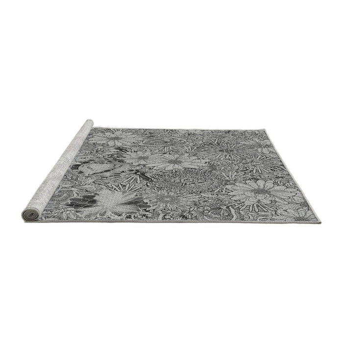 Sideview of Machine Washable Transitional Silver Gray Rug, wshpat167gry