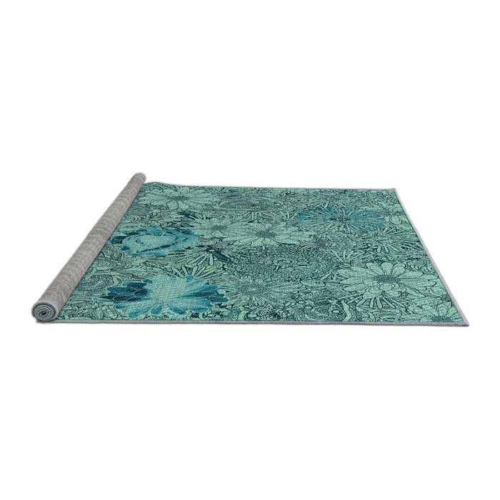 Sideview of Machine Washable Transitional Greenish Blue Green Rug, wshpat167lblu