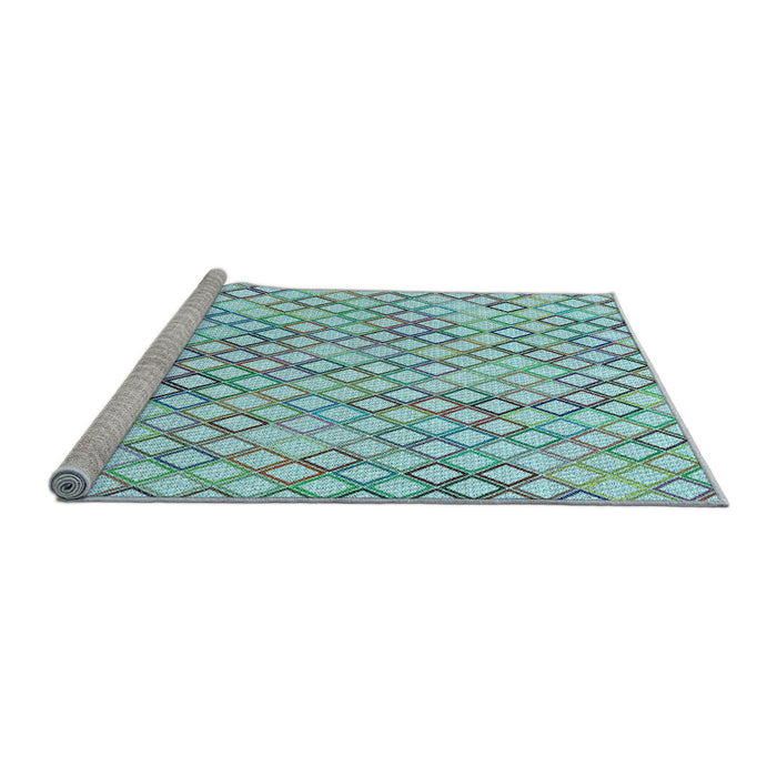 Sideview of Machine Washable Transitional Light Aquamarine Green Rug, wshpat1672lblu