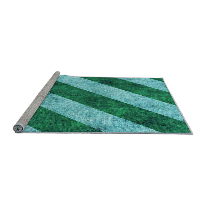 Sideview of Machine Washable Transitional Bright Turquoise Blue Rug, wshpat1677lblu