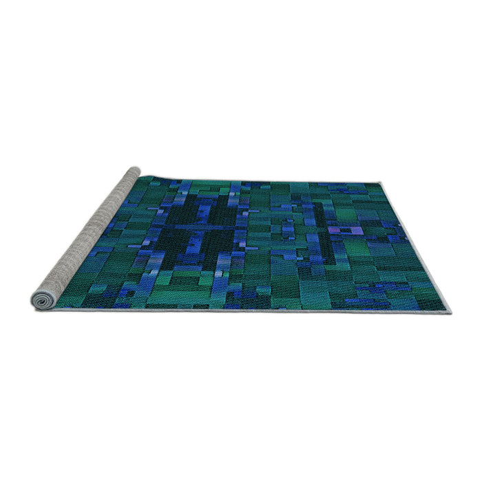 Sideview of Machine Washable Transitional Dark Cyan Green Rug, wshpat168lblu