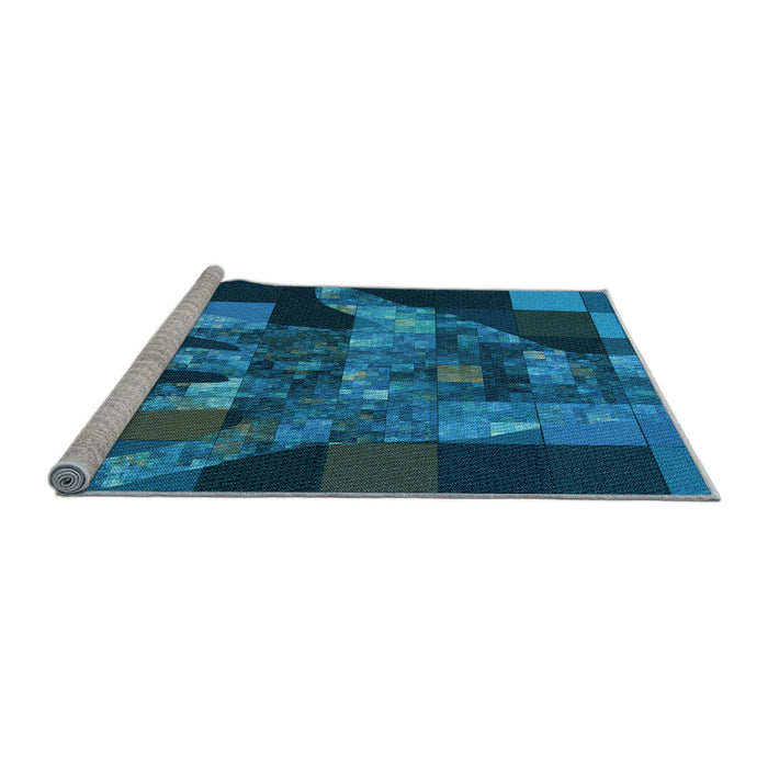 Sideview of Machine Washable Transitional Deep Sky Blue Rug, wshpat1685lblu