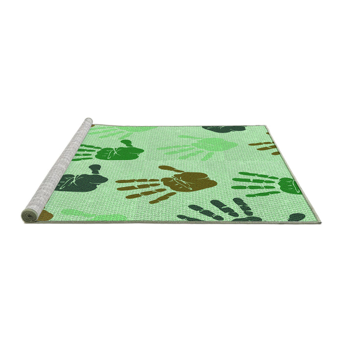 Sideview of Machine Washable Transitional Green Rug, wshpat1686grn