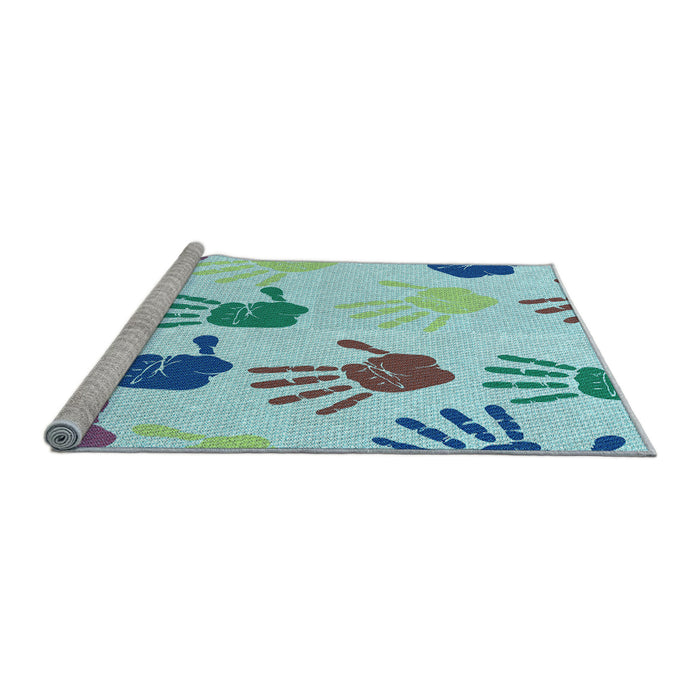 Sideview of Machine Washable Transitional Koi Blue Rug, wshpat1686lblu