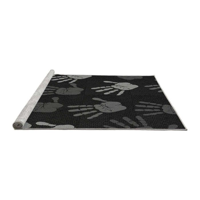 Sideview of Machine Washable Transitional Black Rug, wshpat1687gry