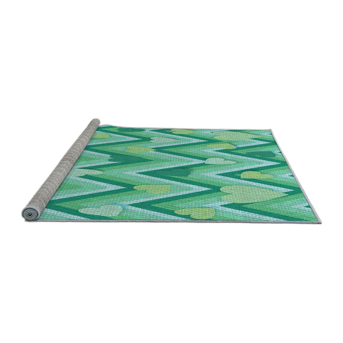 Sideview of Machine Washable Transitional Turquoise Green Rug, wshpat1688lblu