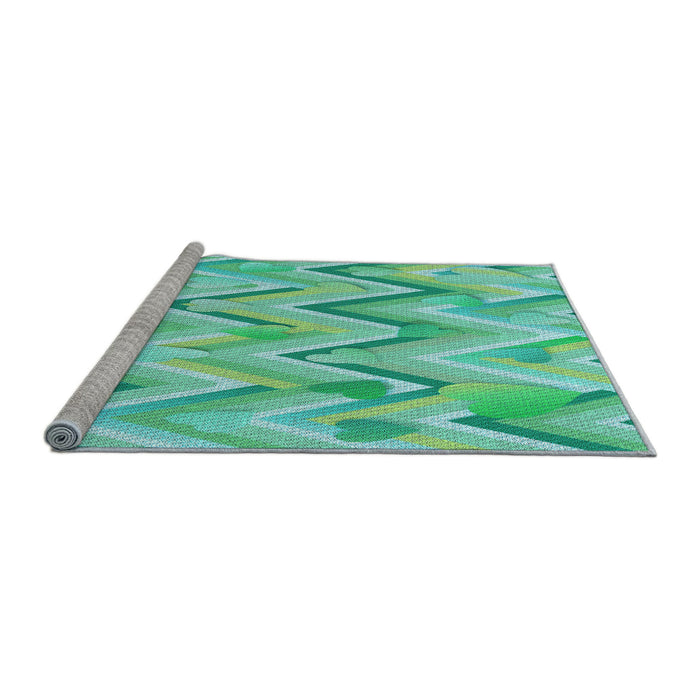 Sideview of Machine Washable Transitional Turquoise Green Rug, wshpat1689lblu