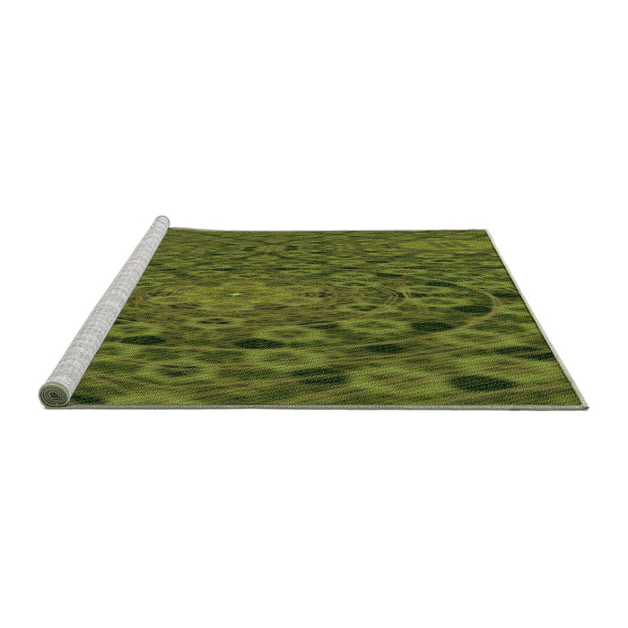 Sideview of Machine Washable Transitional Army Green Rug, wshpat169grn