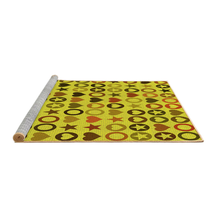 Sideview of Machine Washable Transitional Yellow Rug, wshpat1693yw