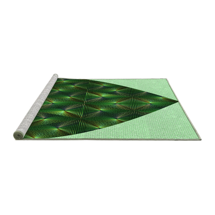 Sideview of Machine Washable Transitional Green Rug, wshpat1698grn