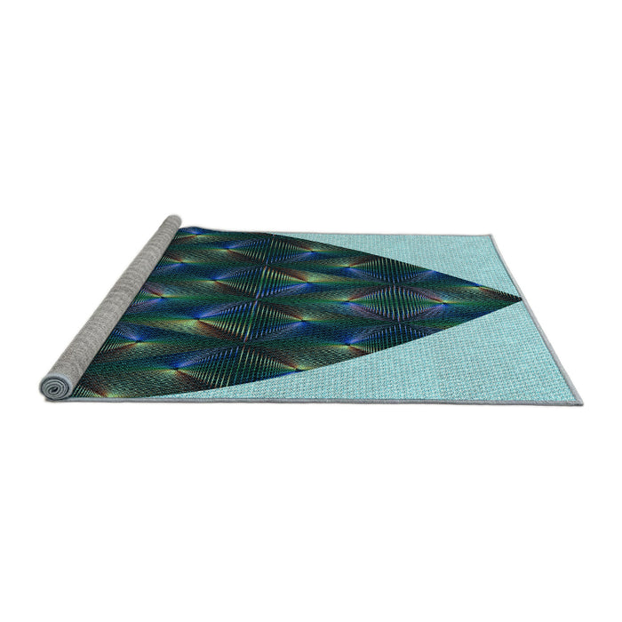 Sideview of Machine Washable Transitional Deep-Sea Blue Rug, wshpat1698lblu