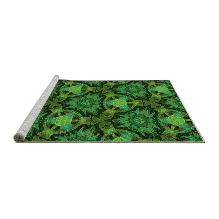 Sideview of Machine Washable Transitional Dark Forest Green Rug, wshpat17grn