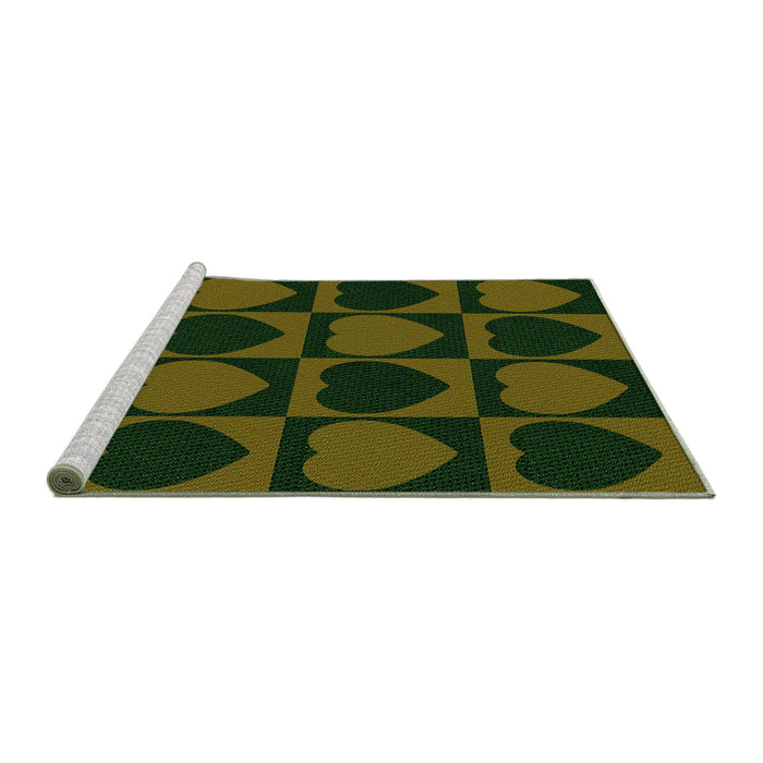Sideview of Machine Washable Transitional Olive Green Rug, wshpat1701grn