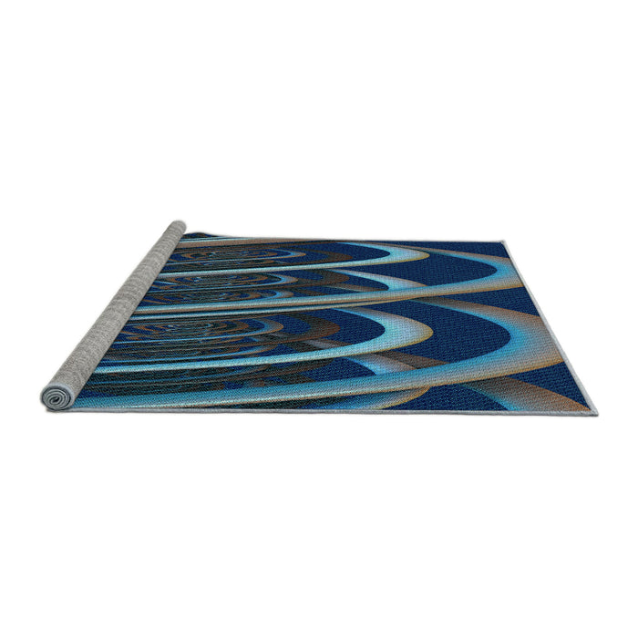 Sideview of Machine Washable Transitional Silk Blue Rug, wshpat1704lblu