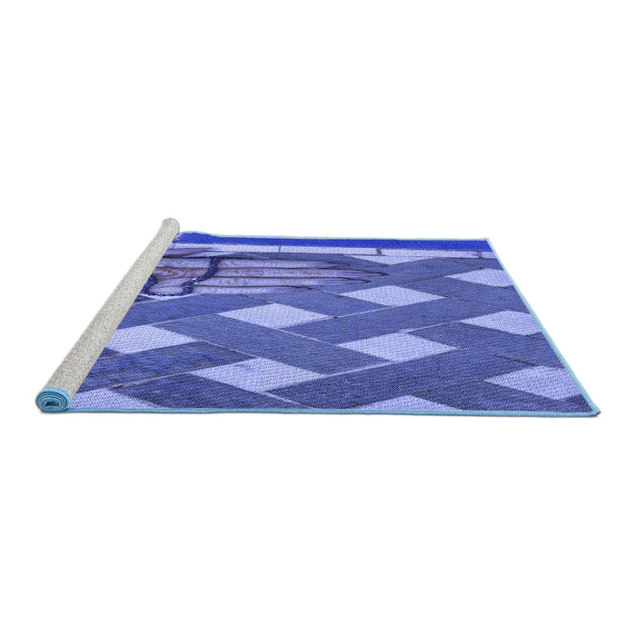 Sideview of Machine Washable Transitional Sky Blue Rug, wshpat1706blu