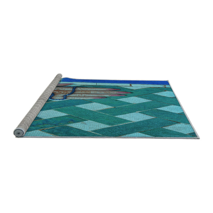 Sideview of Machine Washable Transitional Blue Rug, wshpat1706lblu