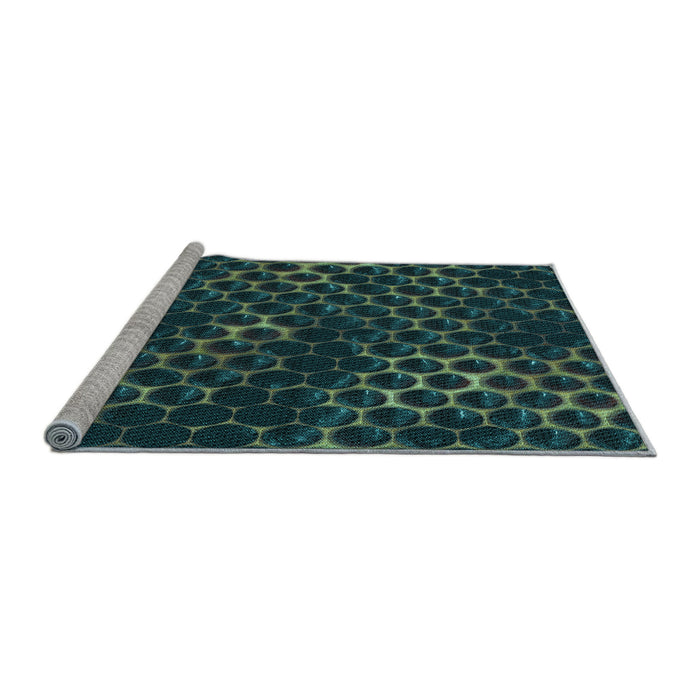 Sideview of Machine Washable Transitional Deep Teal Green Rug, wshpat1716lblu