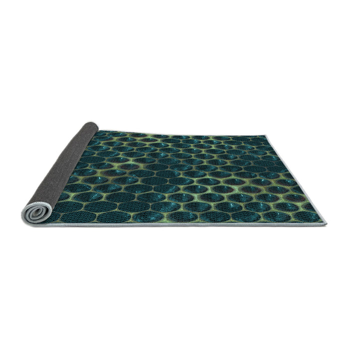 Thickness of Patterned Deep Teal Green Rug, pat1716lblu