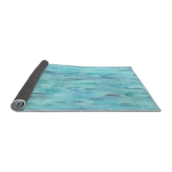 Thickness of Patterned Blue Turquoise Green Rug, pat172lblu