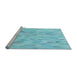 Sideview of Machine Washable Transitional Blue Turquoise Green Rug, wshpat172lblu