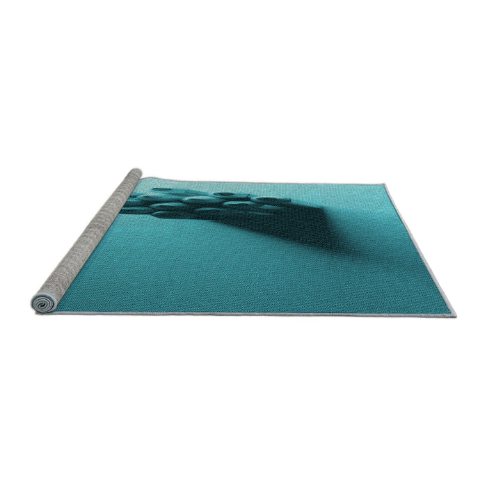 Sideview of Machine Washable Transitional Dark Cyan Green Rug, wshpat1728lblu