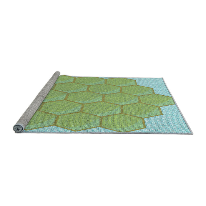 Sideview of Machine Washable Transitional Green Rug, wshpat1729lblu