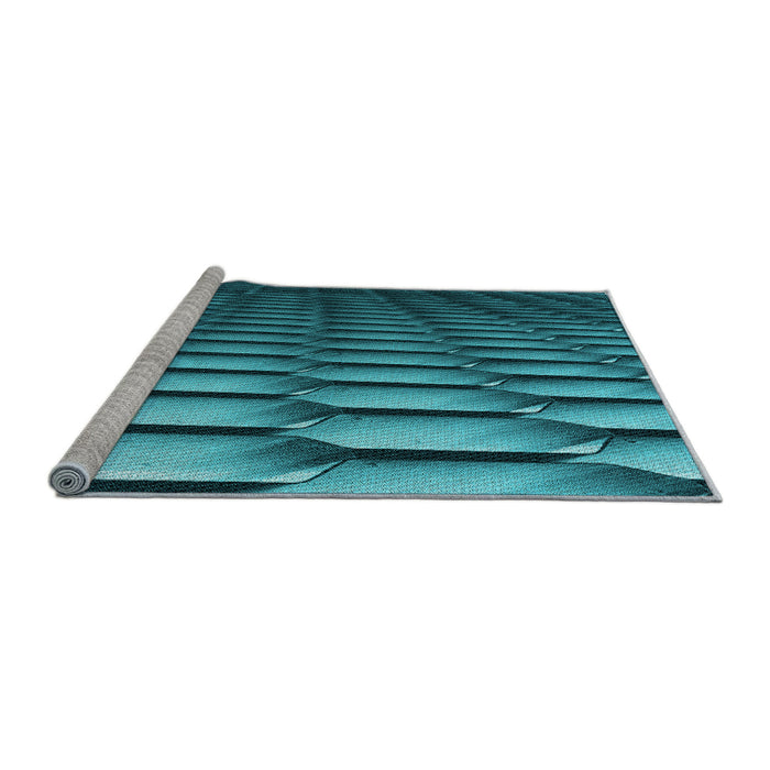 Sideview of Machine Washable Transitional Bright Turquoise Blue Rug, wshpat1731lblu