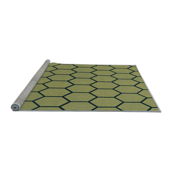 Sideview of Machine Washable Transitional Antique Bronze Green Rug, wshpat1732lblu