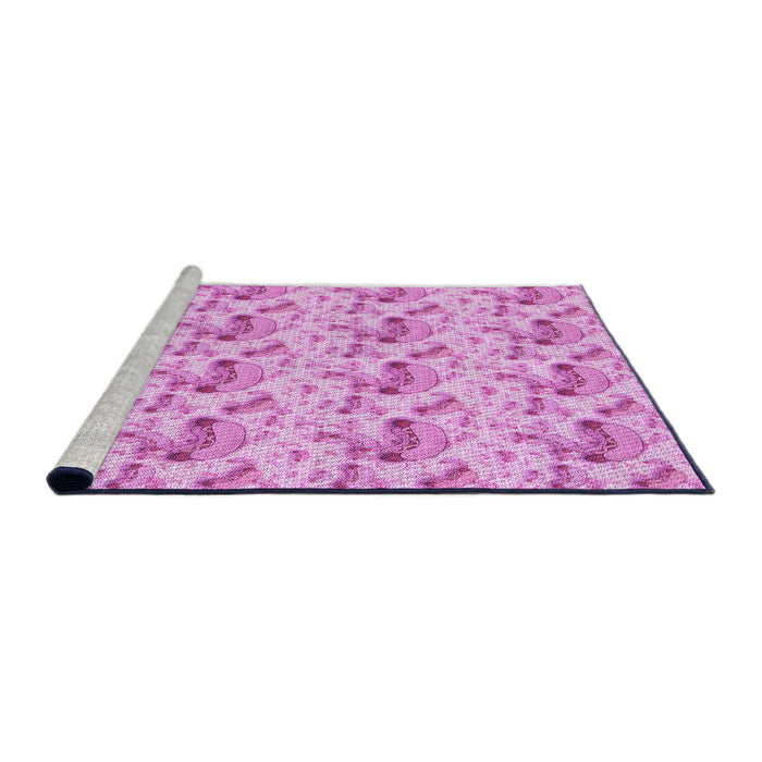 Sideview of Machine Washable Transitional Blossom Pink Rug, wshpat1737pur