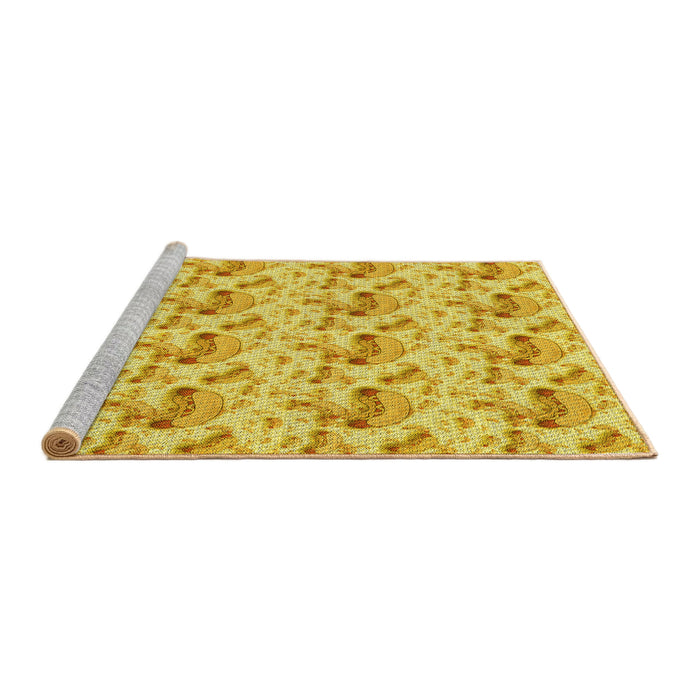 Sideview of Machine Washable Transitional Yellow Rug, wshpat1737yw