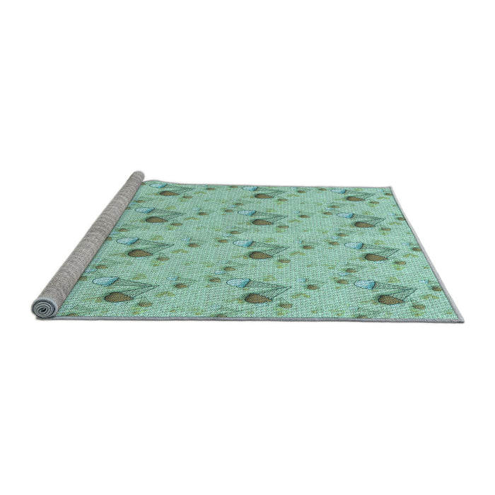 Sideview of Machine Washable Transitional Emerald Green Rug, wshpat1741lblu