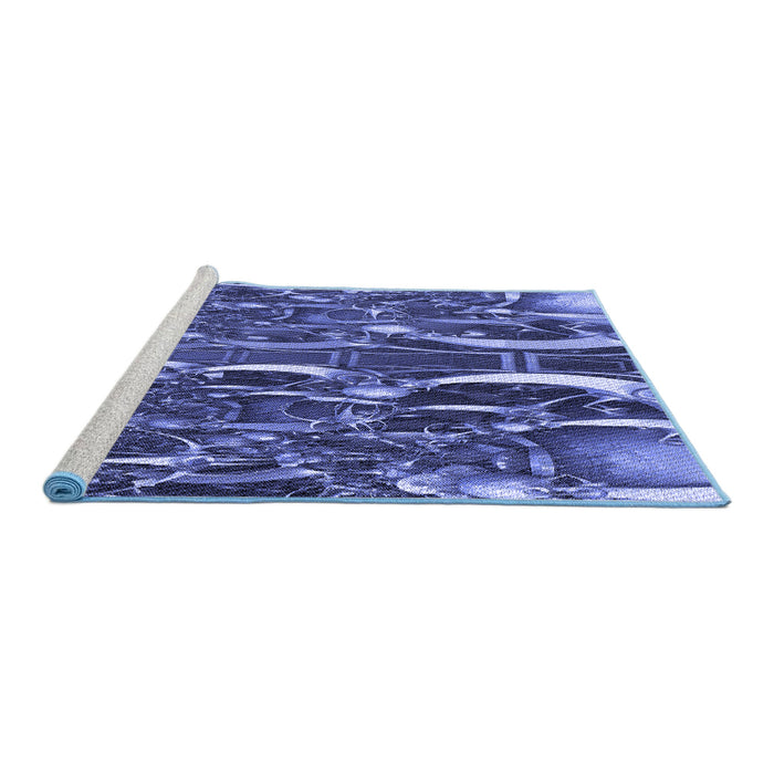 Sideview of Machine Washable Transitional Sky Blue Rug, wshpat1744blu