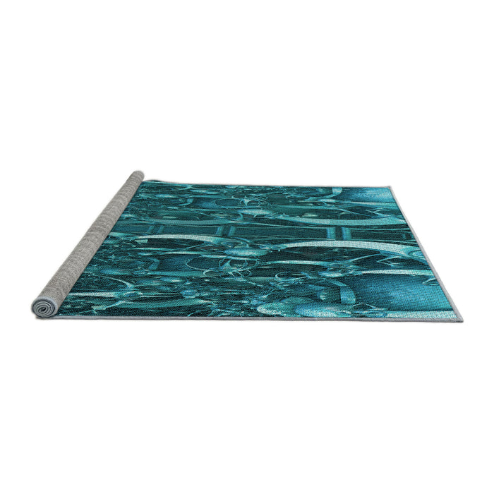 Sideview of Machine Washable Transitional Dark Turquoise Green Rug, wshpat1744lblu