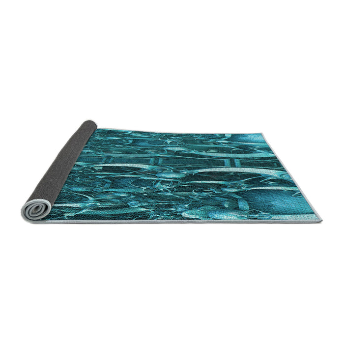 Thickness of Patterned Dark Turquoise Green Rug, pat1744lblu