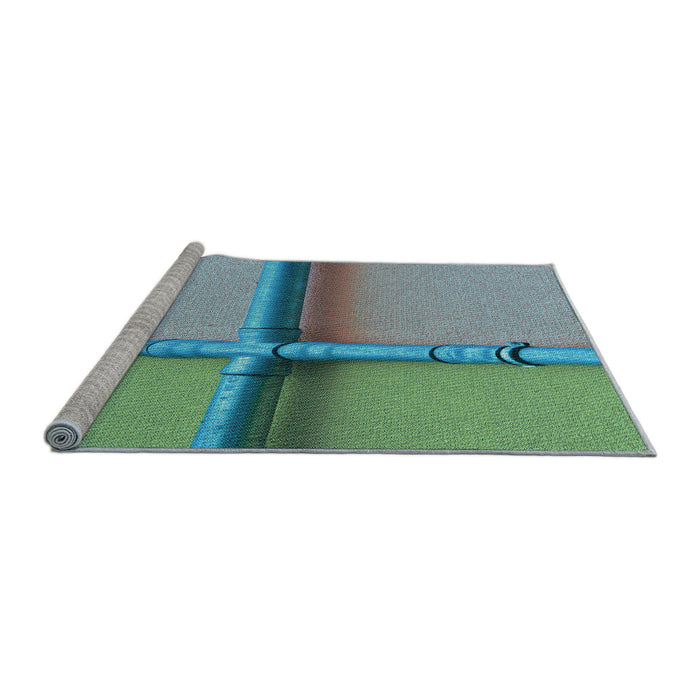 Sideview of Machine Washable Transitional Grayish Turquoise Green Rug, wshpat1745lblu